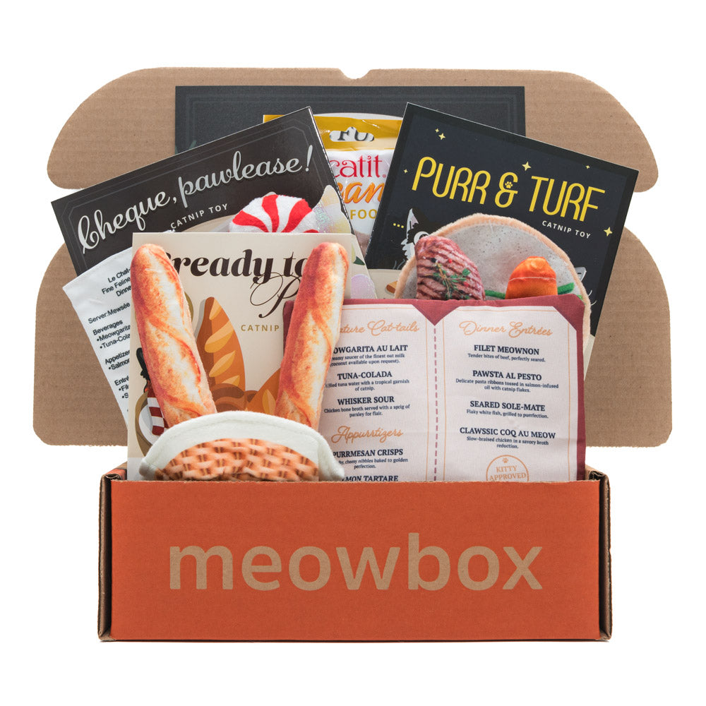 Table fur Two – themed meowbox cat subscription box with cat toys